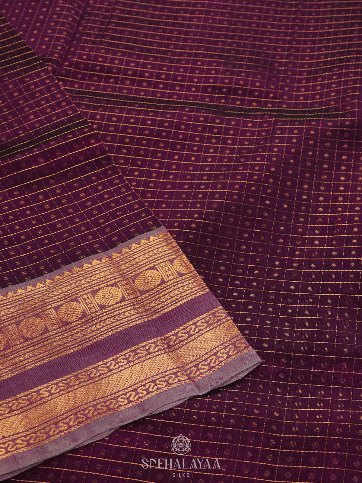 Magenta Kanchi Silk Cotton Saree with 1000 Buttas