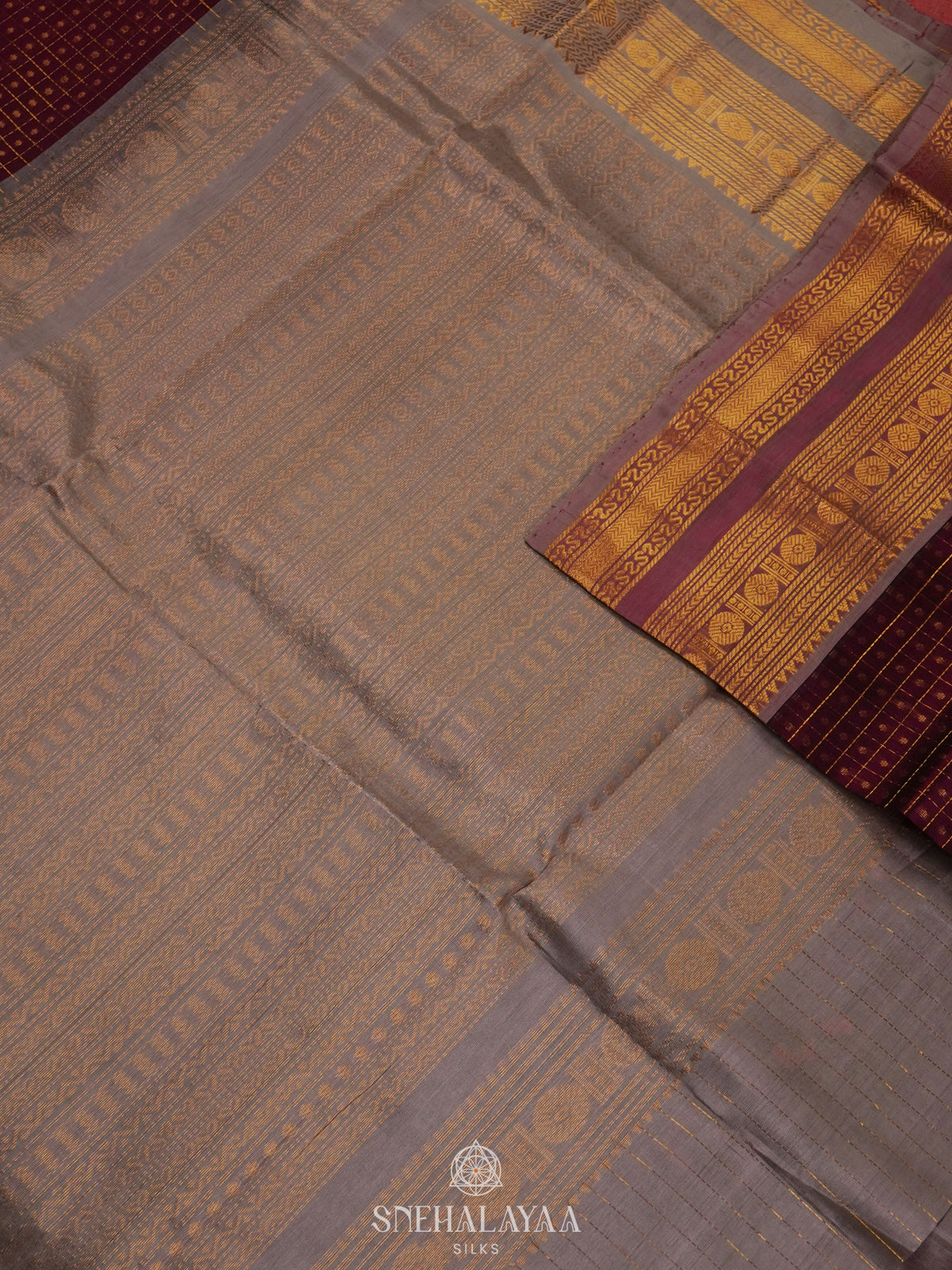 Magenta Kanchi Silk Cotton Saree with 1000 Buttas