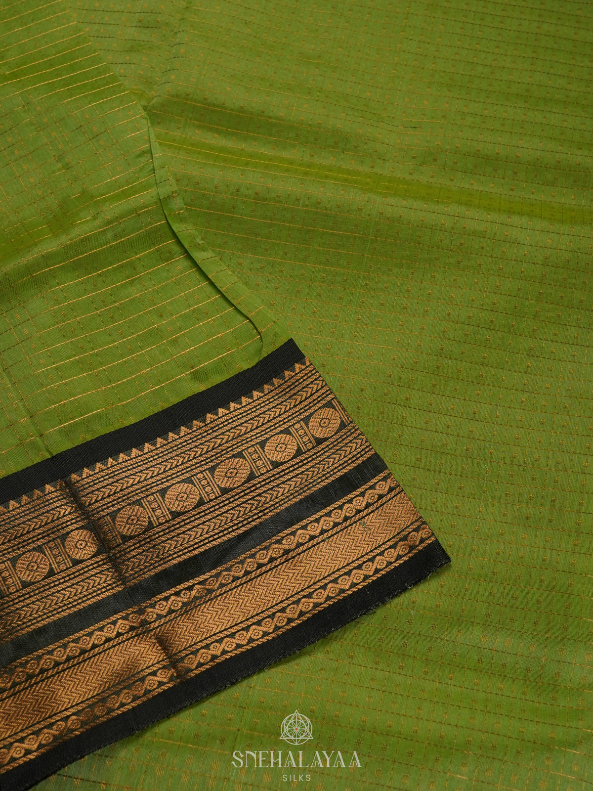 Lime Green Kanchi Silk Cotton Saree with 1000 Buttas