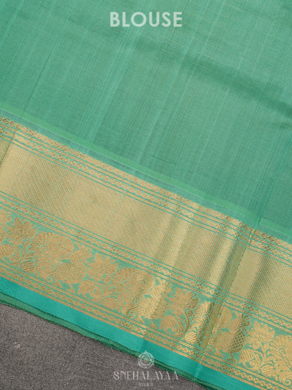 Green Zari Checks Silk Cotton Saree with Elephant Motifs and Zari Border