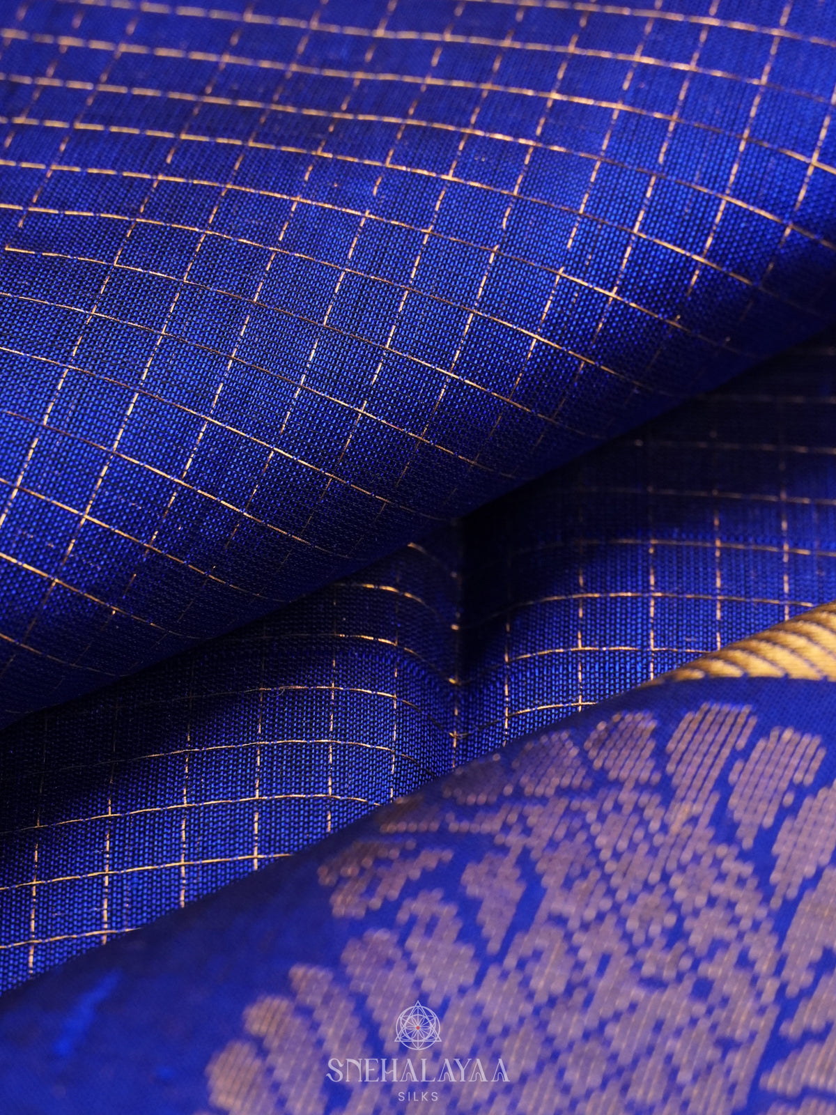 Royal Blue Kanchi Silk Cotton Saree with Zari Checks