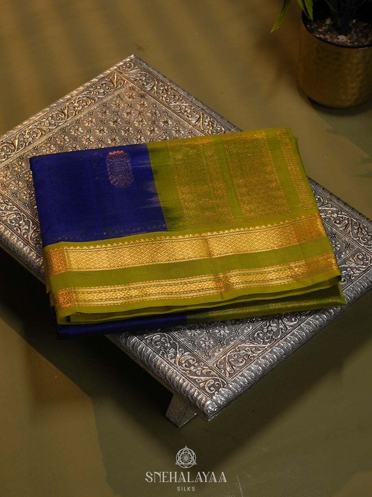 Royal Blue  Silk Cotton Saree with Zari Woven Buttas and Rettapet Zari Border