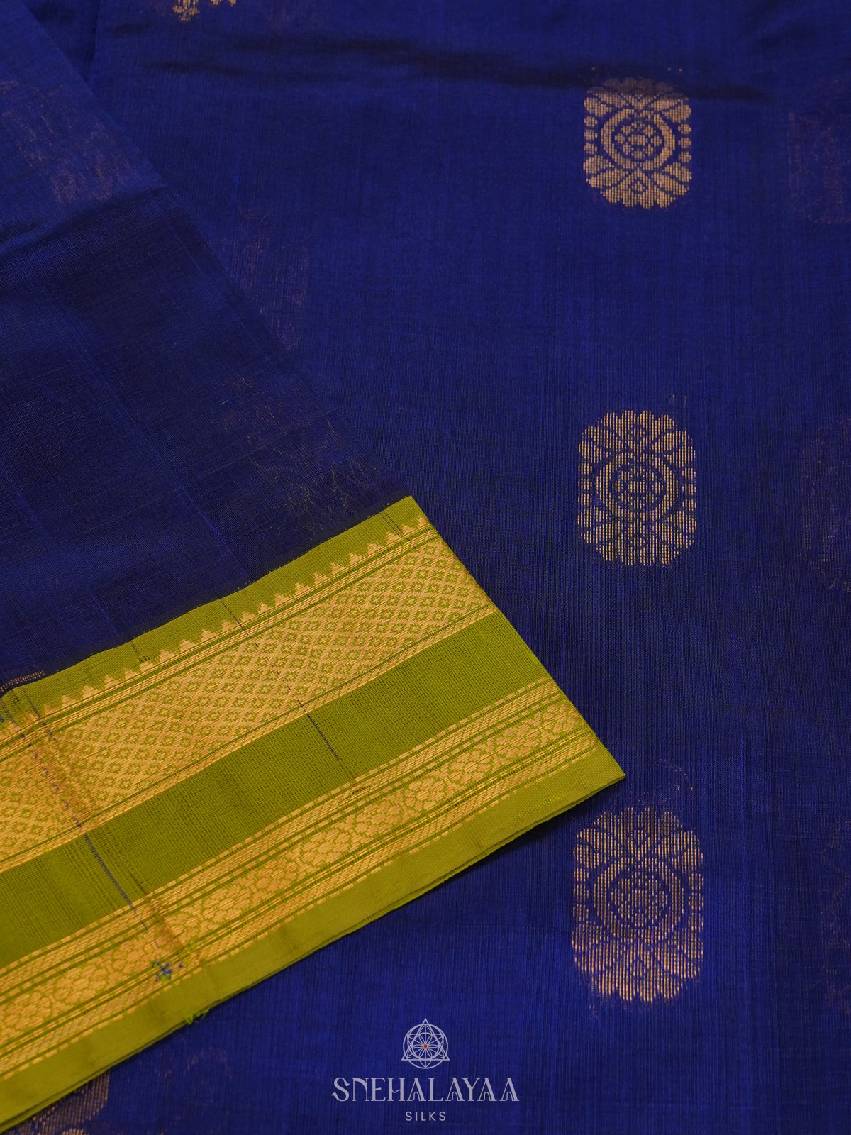 Royal Blue  Silk Cotton Saree with Zari Woven Buttas and Rettapet Zari Border