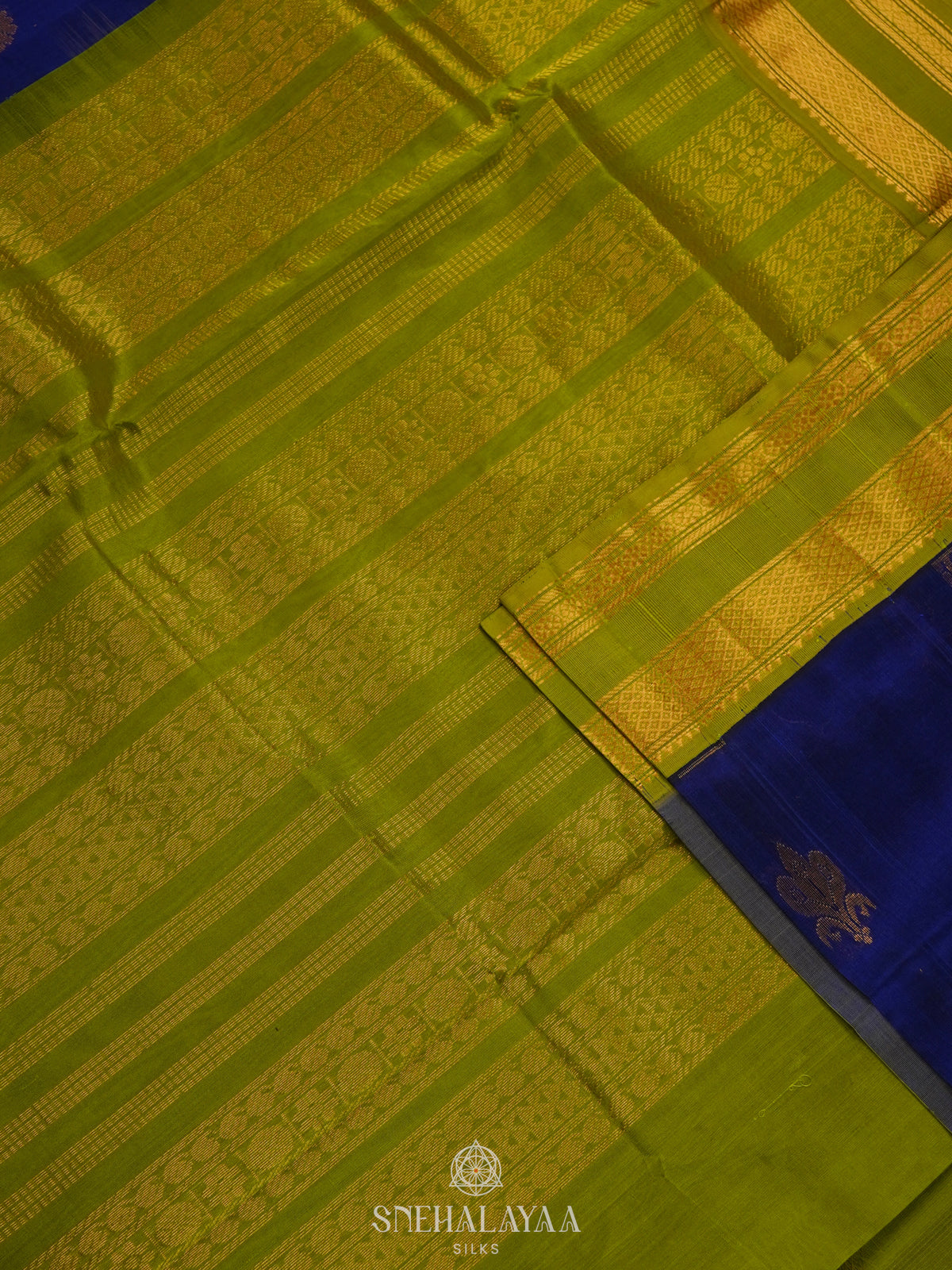 Royal Blue  Silk Cotton Saree with Zari Woven Buttas and Rettapet Zari Border