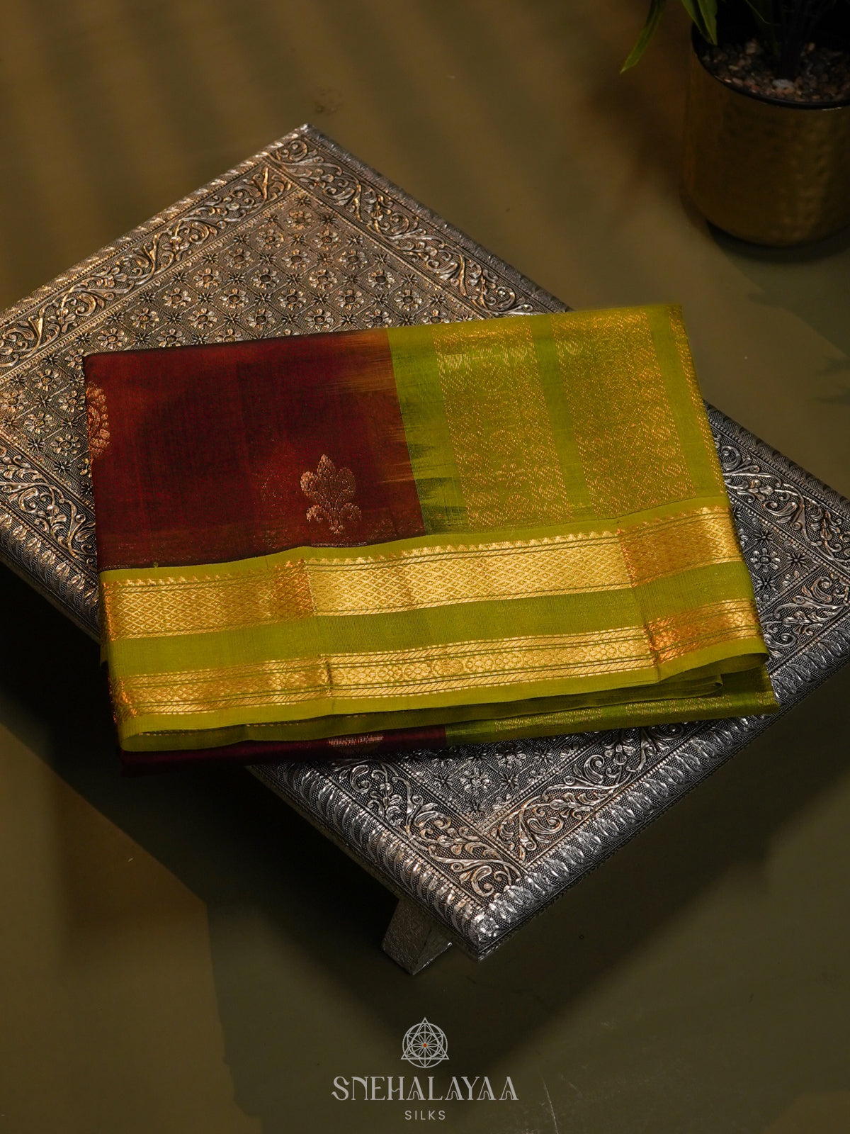 Maroon Silk Cotton Saree with Zari Woven Buttas and Rettapet Zari Border