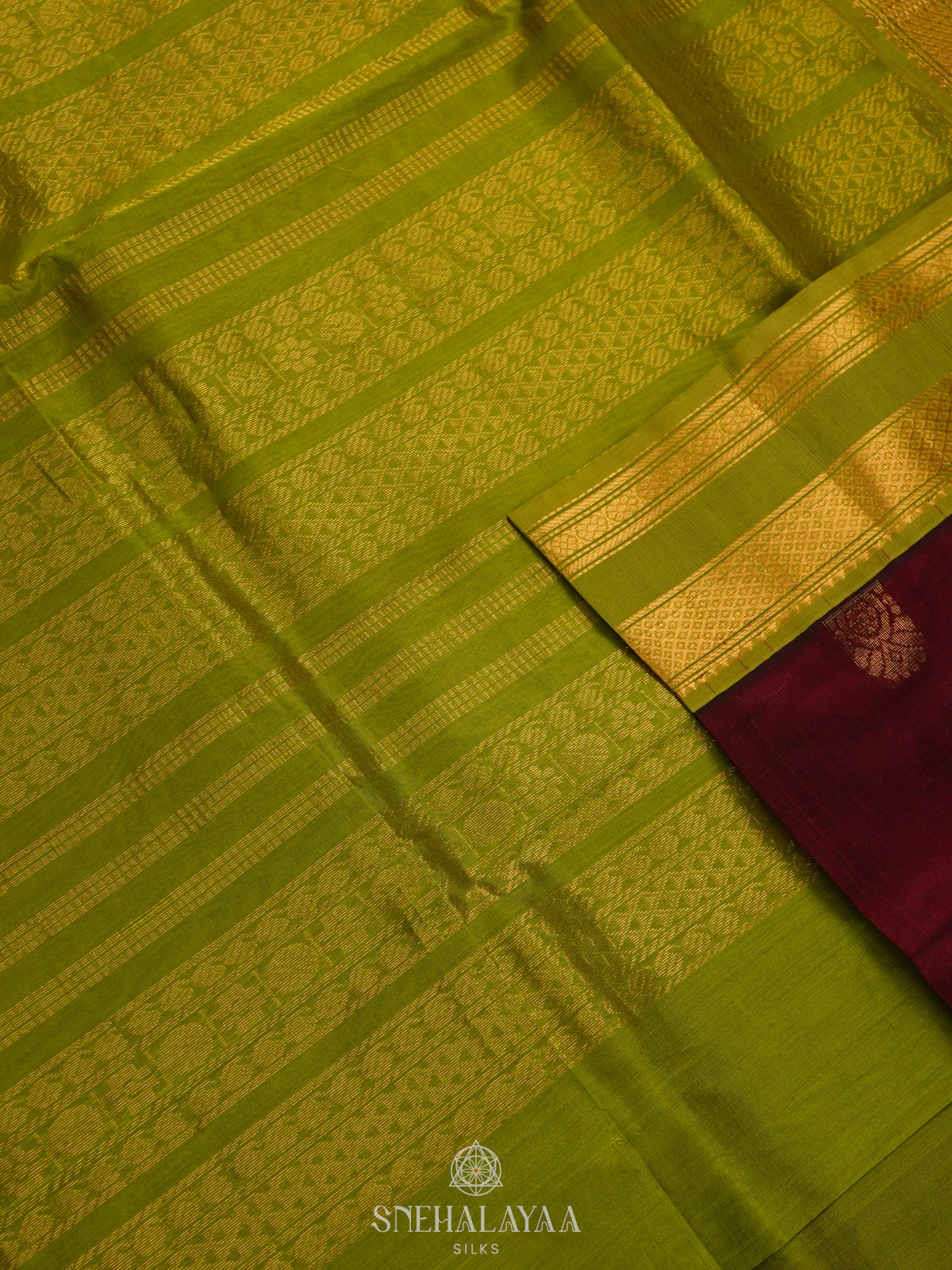 Maroon Silk Cotton Saree with Zari Woven Buttas and Rettapet Zari Border