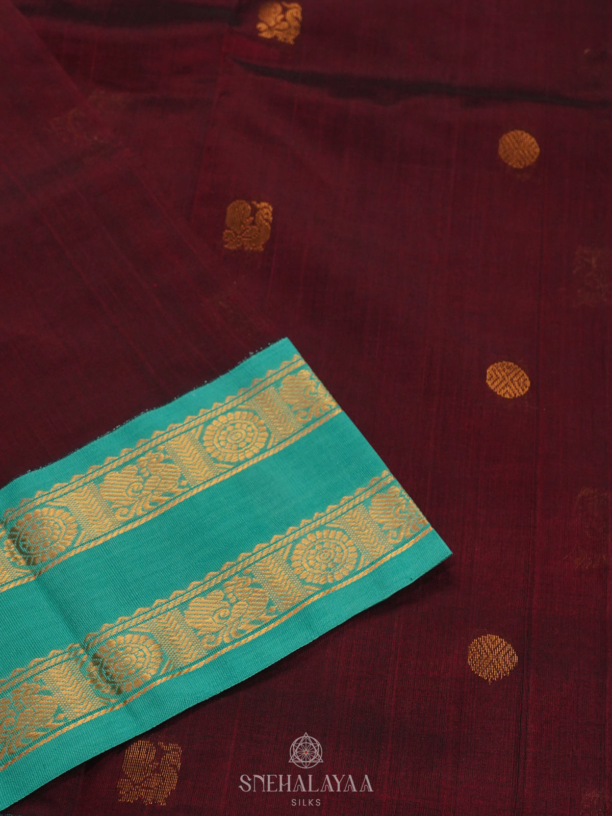 Maroon Silk Cotton Saree with Zari Woven Buttas and Rettapet Zari Border