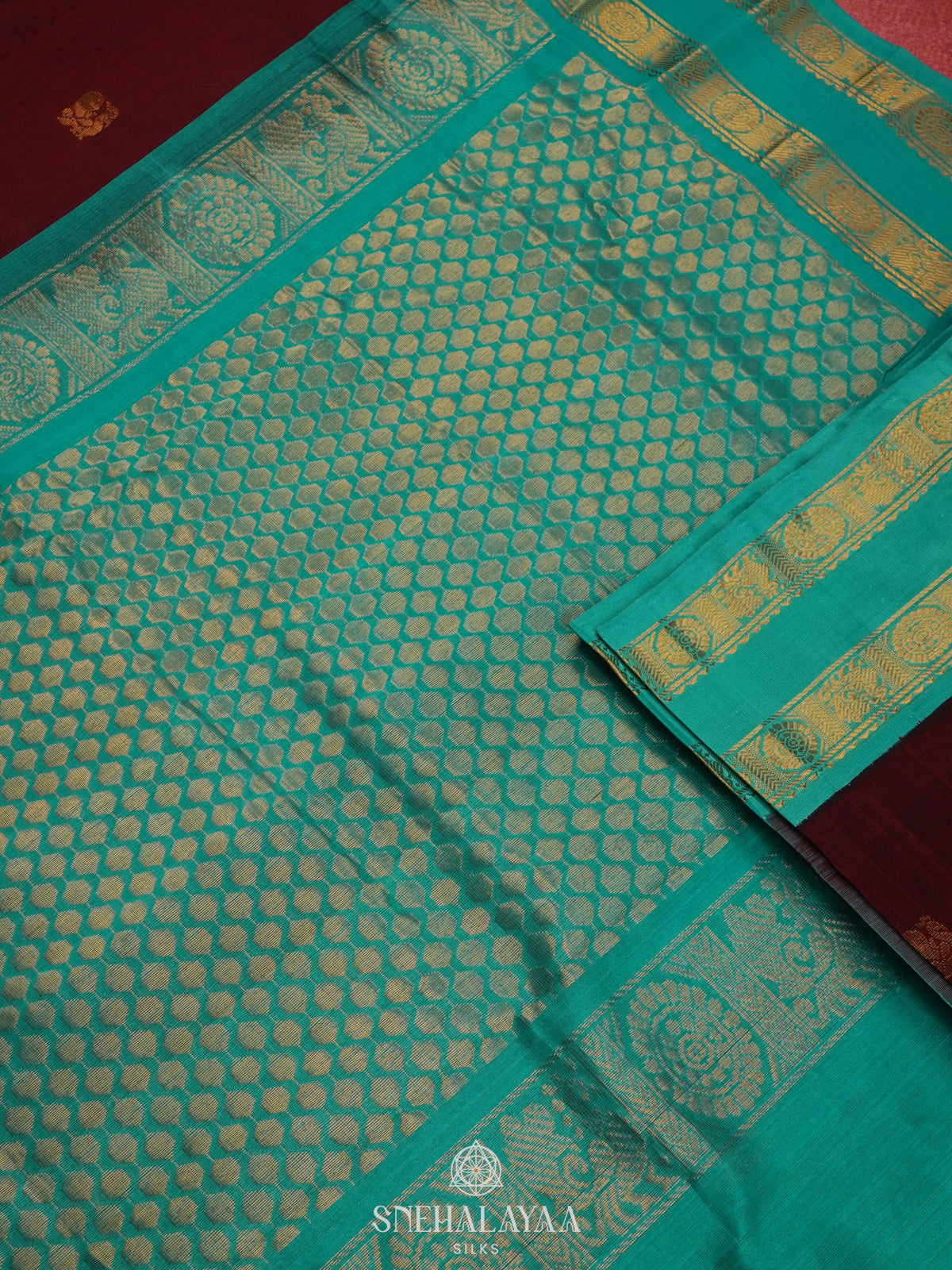 Maroon Silk Cotton Saree with Zari Woven Buttas and Rettapet Zari Border