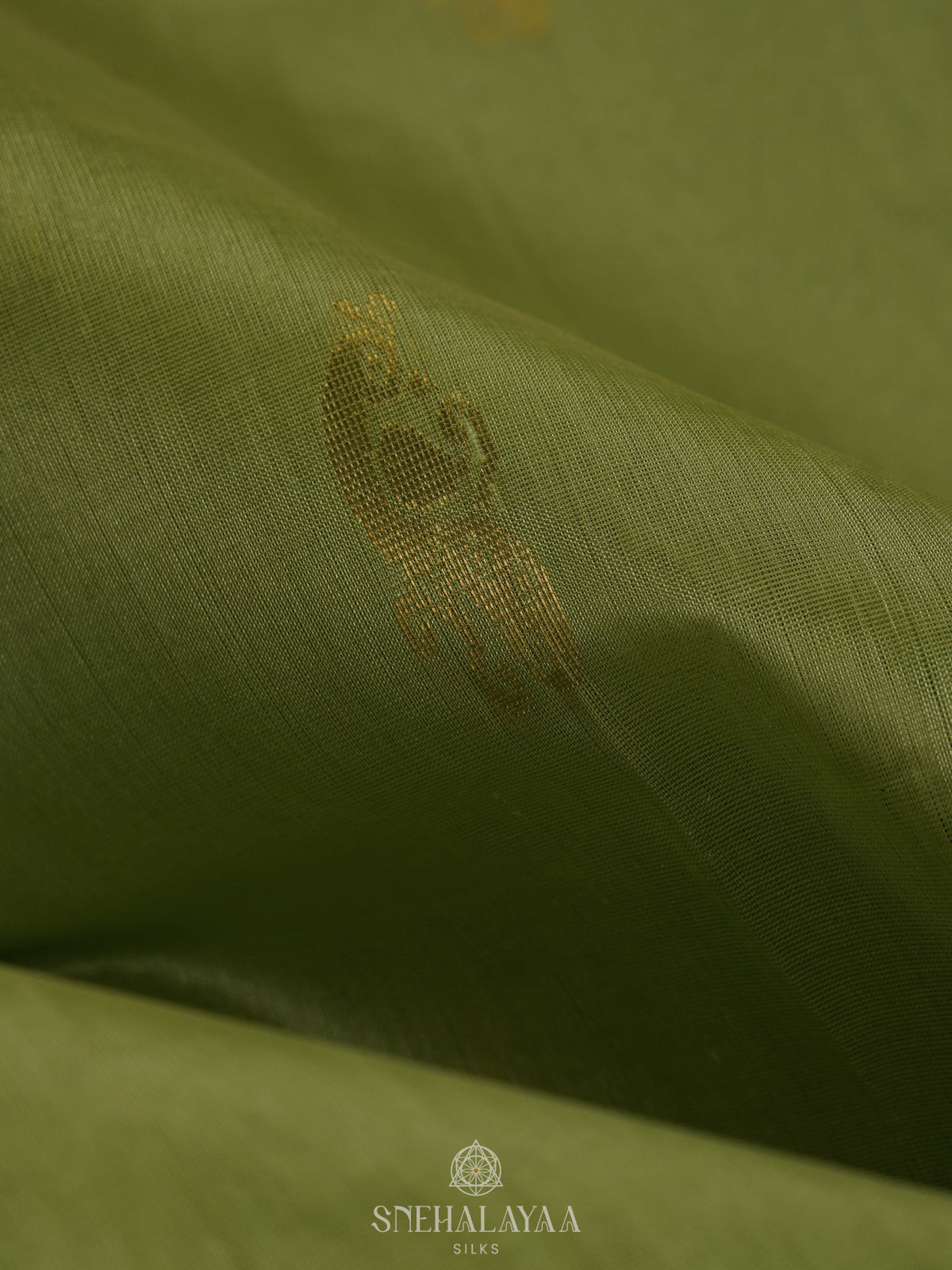Pista Green Silk Cotton Saree with Zari Woven Buttas and Rich Golden Zari Border