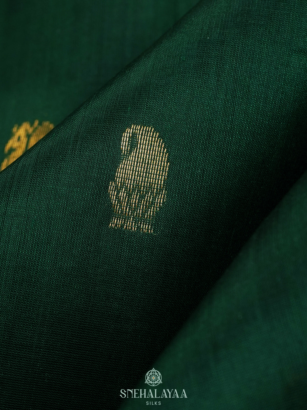 Forest Green Silk Cotton Saree with Zari Woven Buttas and Temple Border