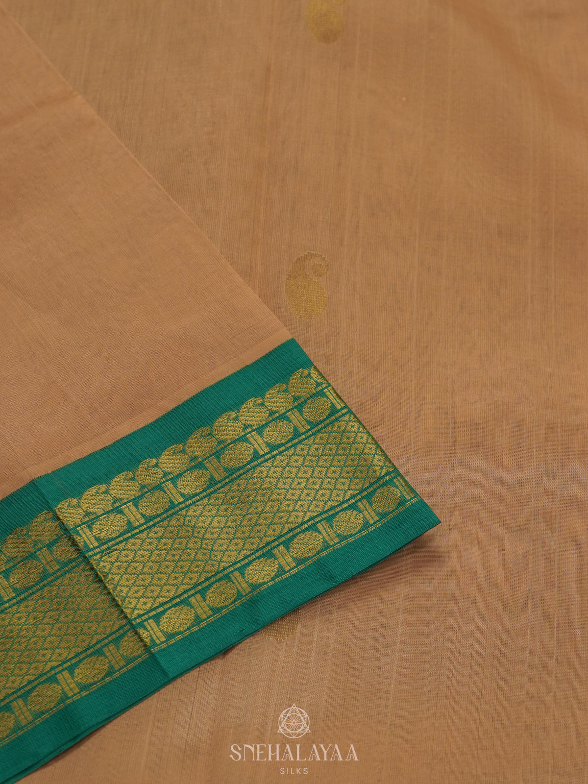 Cream Silk Cotton Saree with Zari Woven Buttas and Rich Golden Zari Border