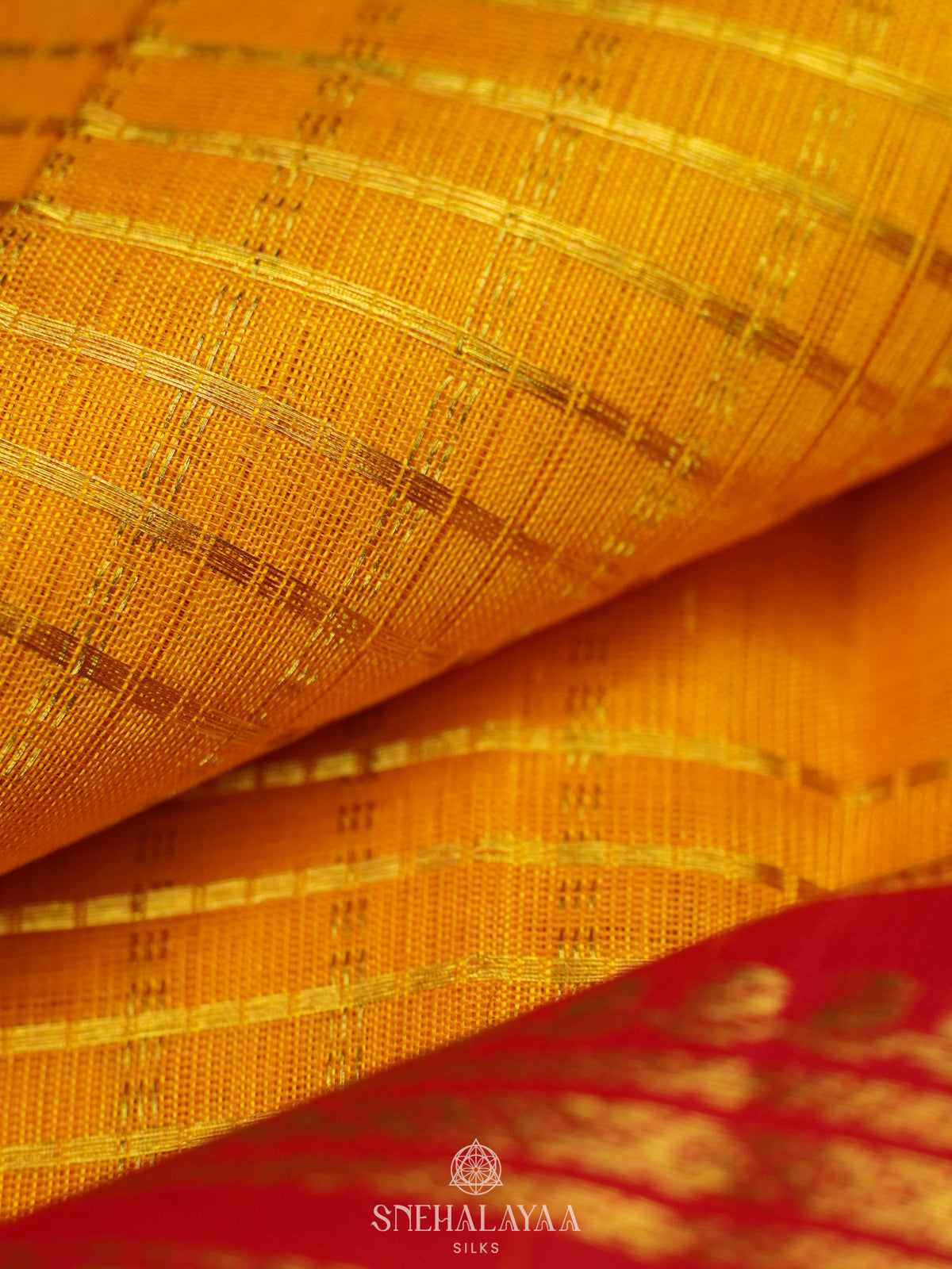 Mango Yellow Silk Cotton Saree with Zari Checks and Korvai Style Zari Border