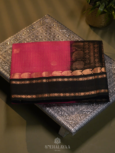 Pink Kanchi Silk Cotton Saree with 1000 Buttas