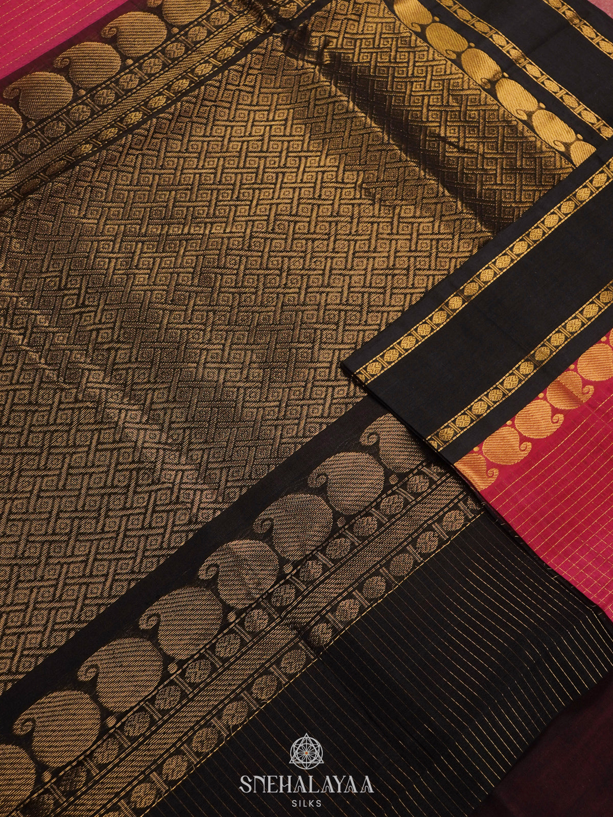 Pink Kanchi Silk Cotton Saree with 1000 Buttas