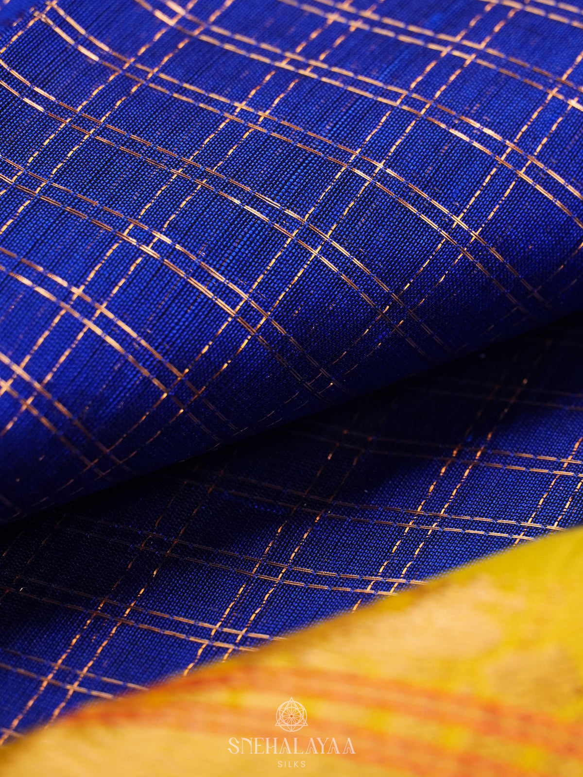Navy Blue Kanchi Silk Cotton Saree with Zari Checks