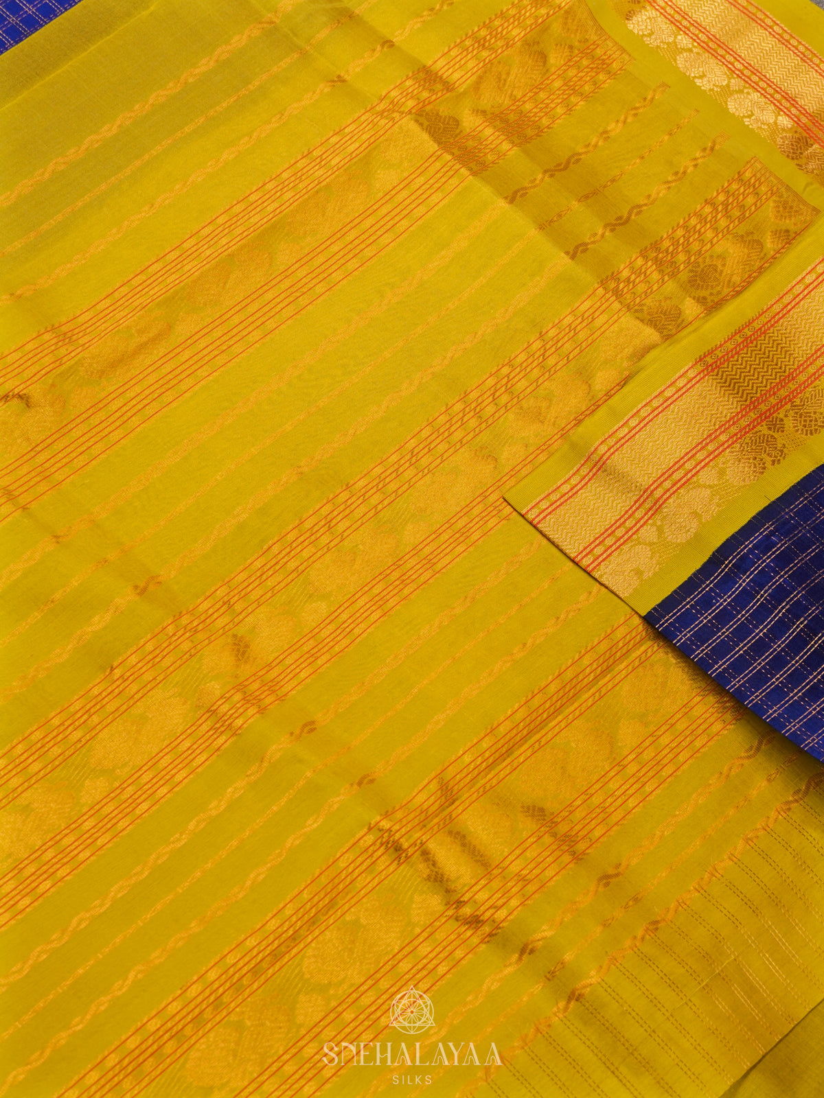 Navy Blue Kanchi Silk Cotton Saree with Zari Checks