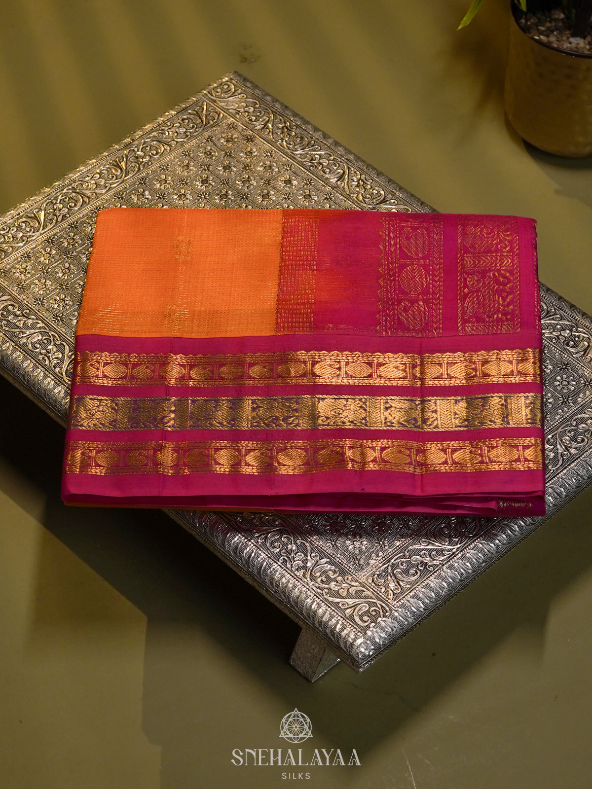 Orange  Vaira Oosi Kanchi Silk Cotton Saree