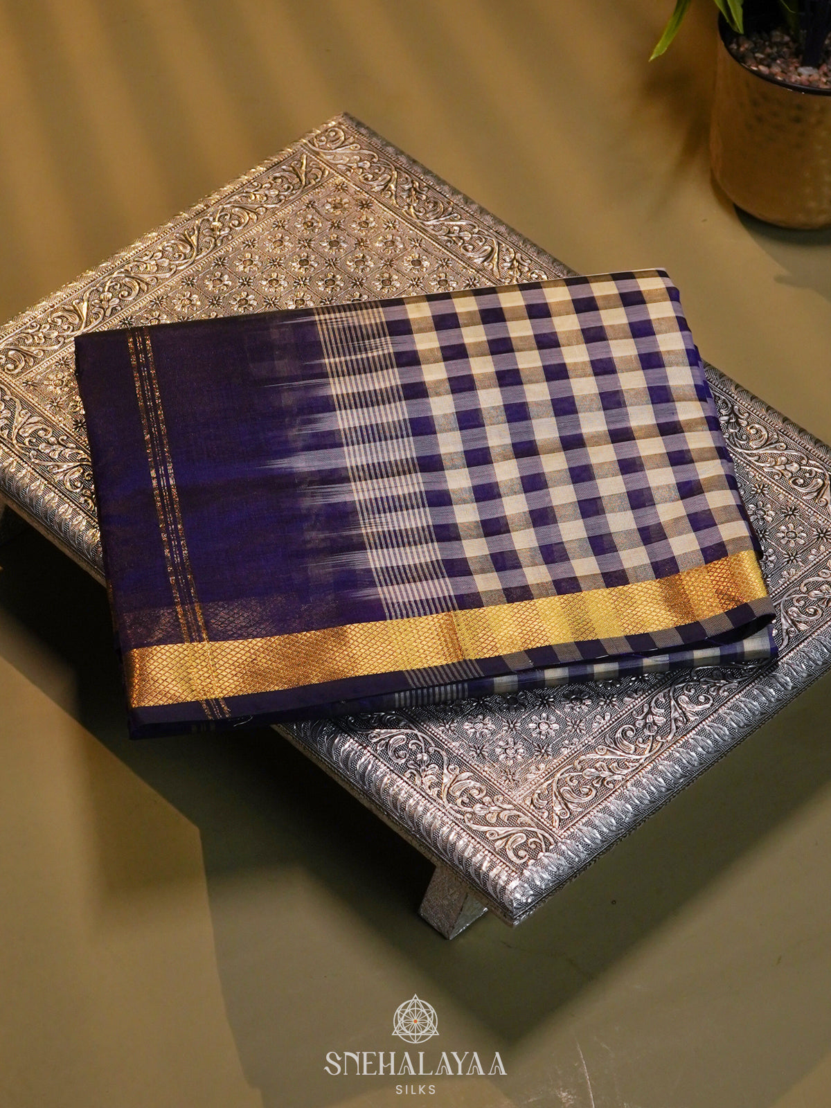 Multicolour Checked Silk Cotton Saree with Paalum Pazhamum Design and Zari Woven Border