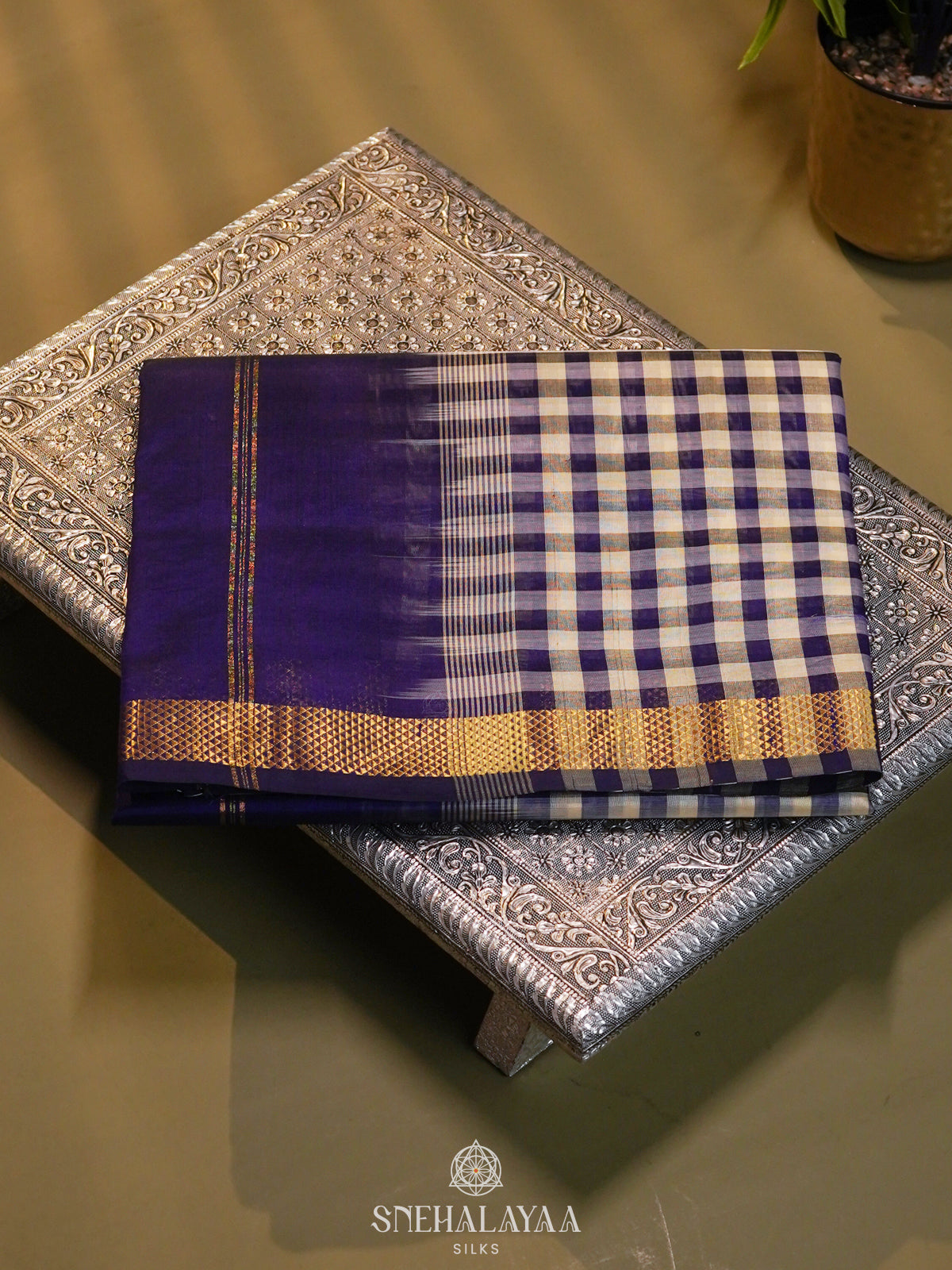 Multicolour Checked Silk Cotton Saree with Paalum Pazhamum Design and Zari Woven Border