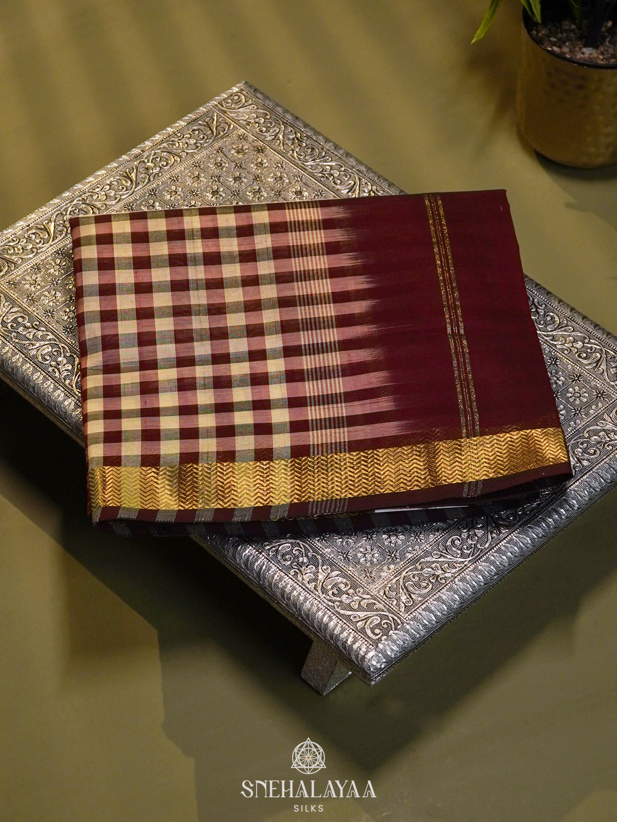 Multicolour Checked Silk Cotton Saree with Paalum Pazhamum Design and Zari Woven Border