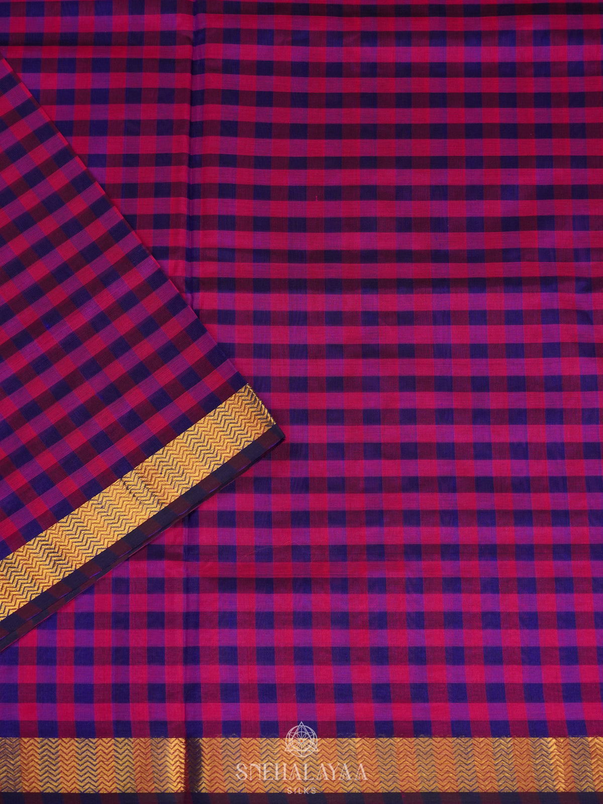 Multicolour Checked Silk Cotton Saree with Paalum Pazhamum Design and Zari Woven Border