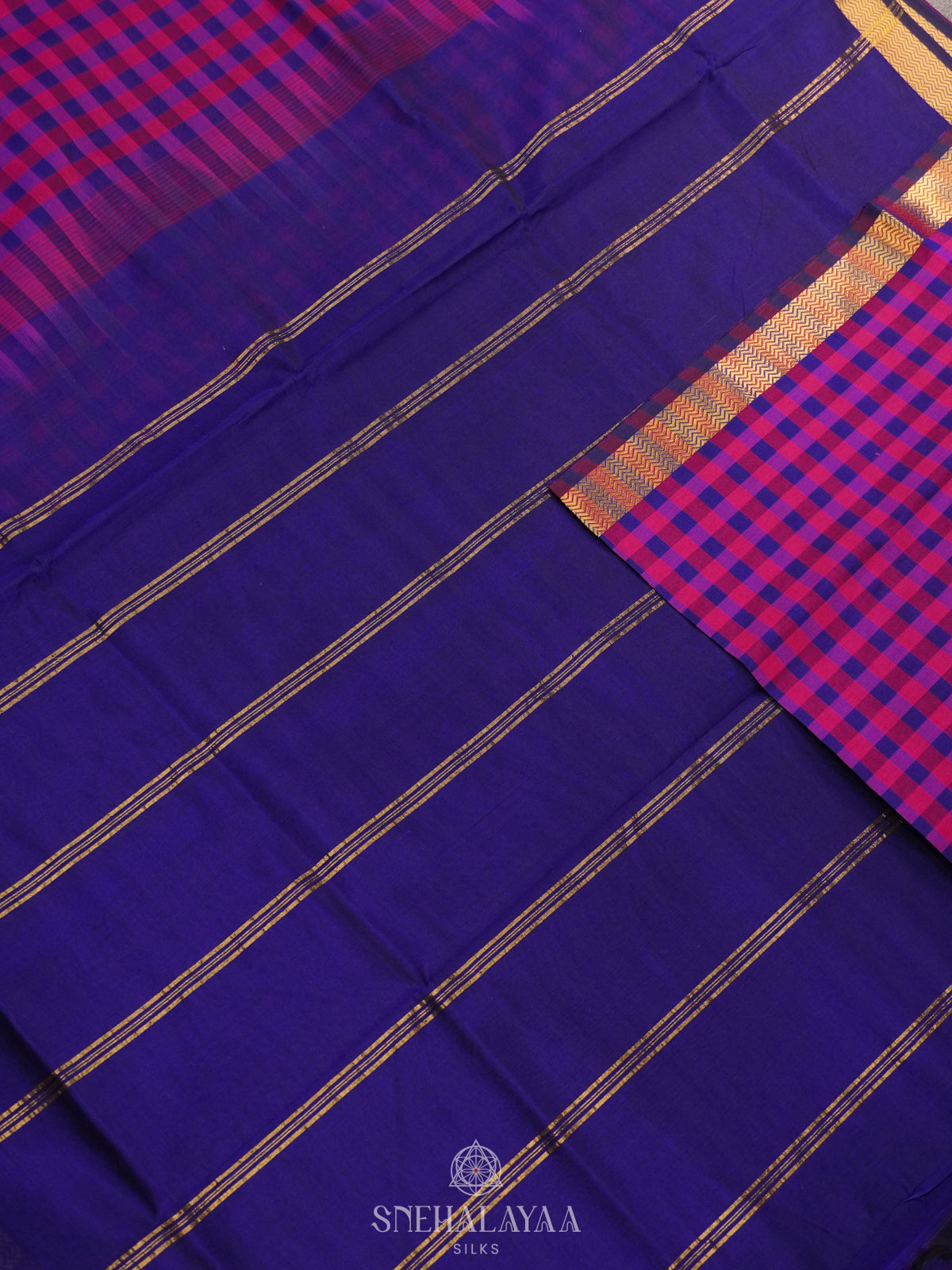 Multicolour Checked Silk Cotton Saree with Paalum Pazhamum Design and Zari Woven Border