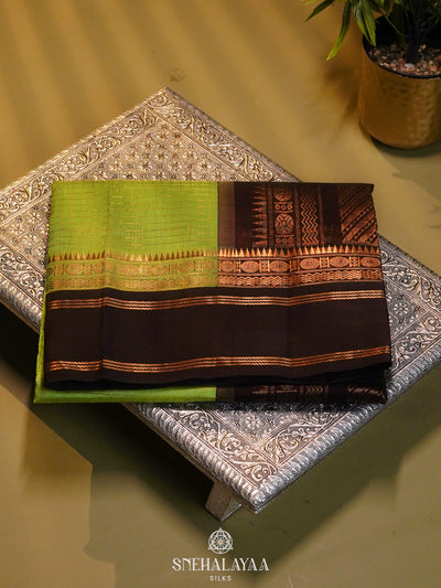 Pista Green Kanchi Silk Cotton Saree with Zari Checks