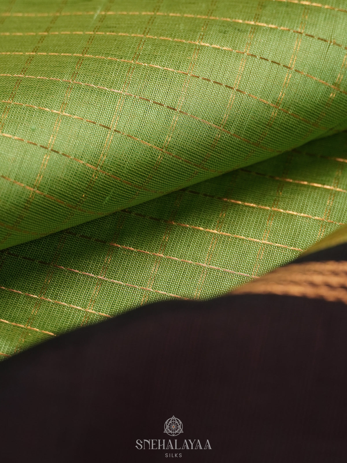 Pista Green Kanchi Silk Cotton Saree with Zari Checks