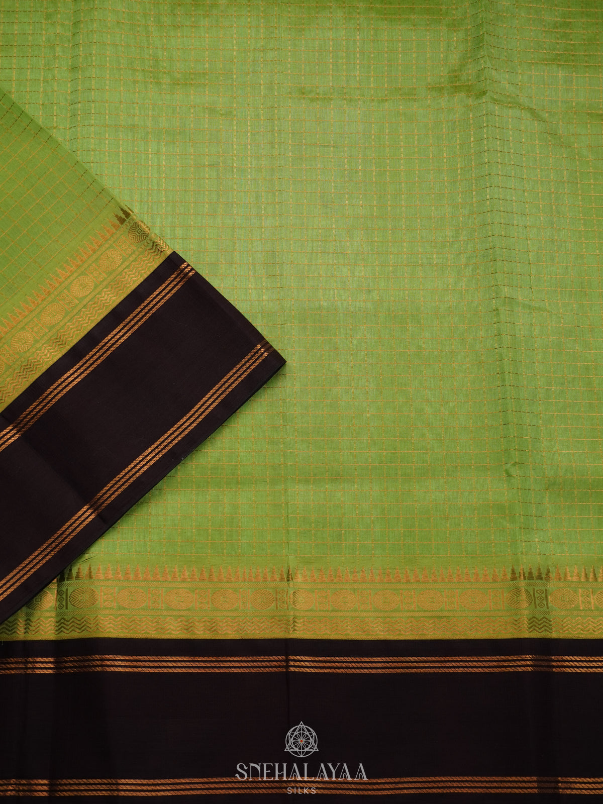 Pista Green Kanchi Silk Cotton Saree with Zari Checks