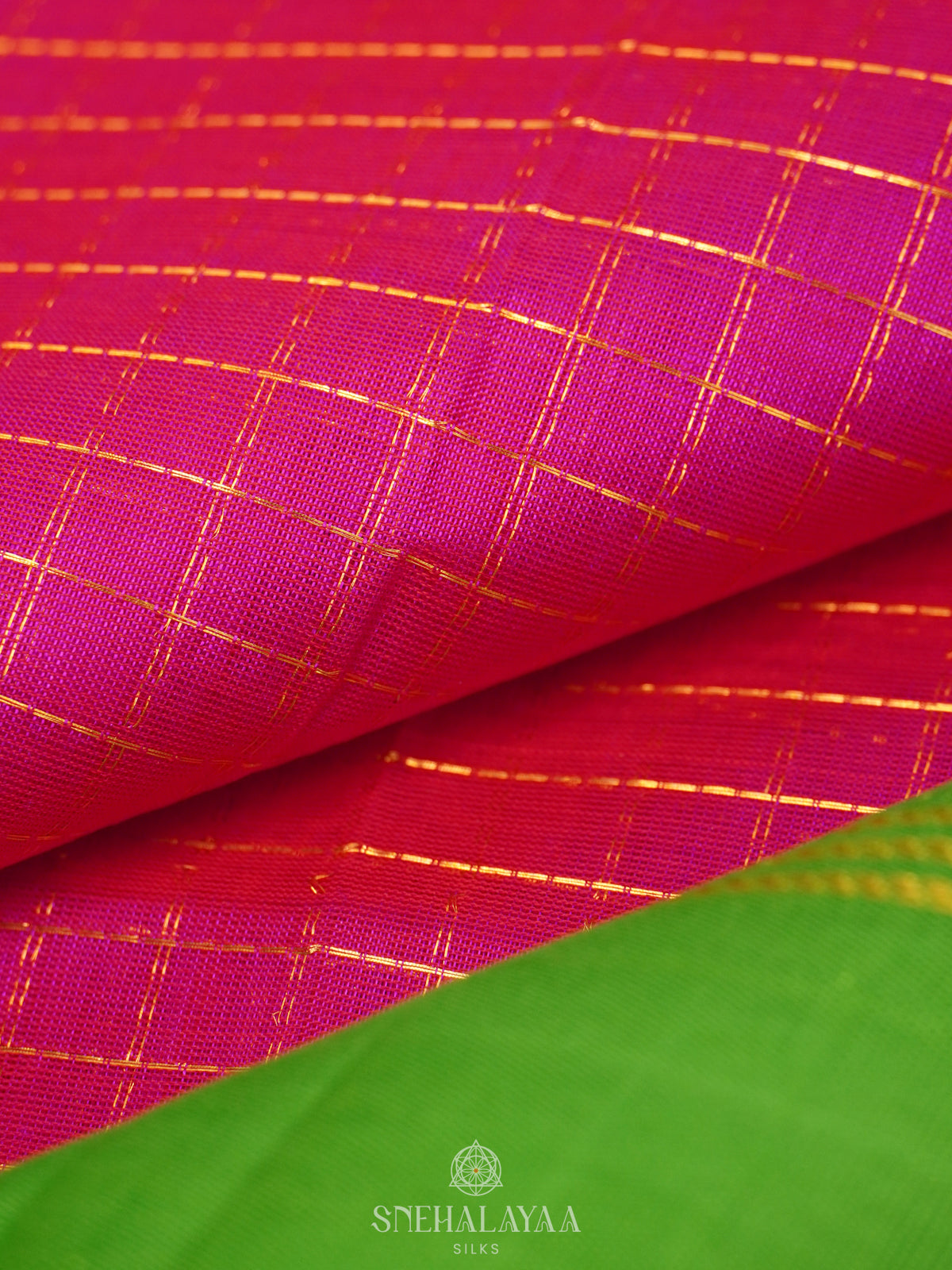 Pink Kanchi Silk Cotton Saree with Zari Checks