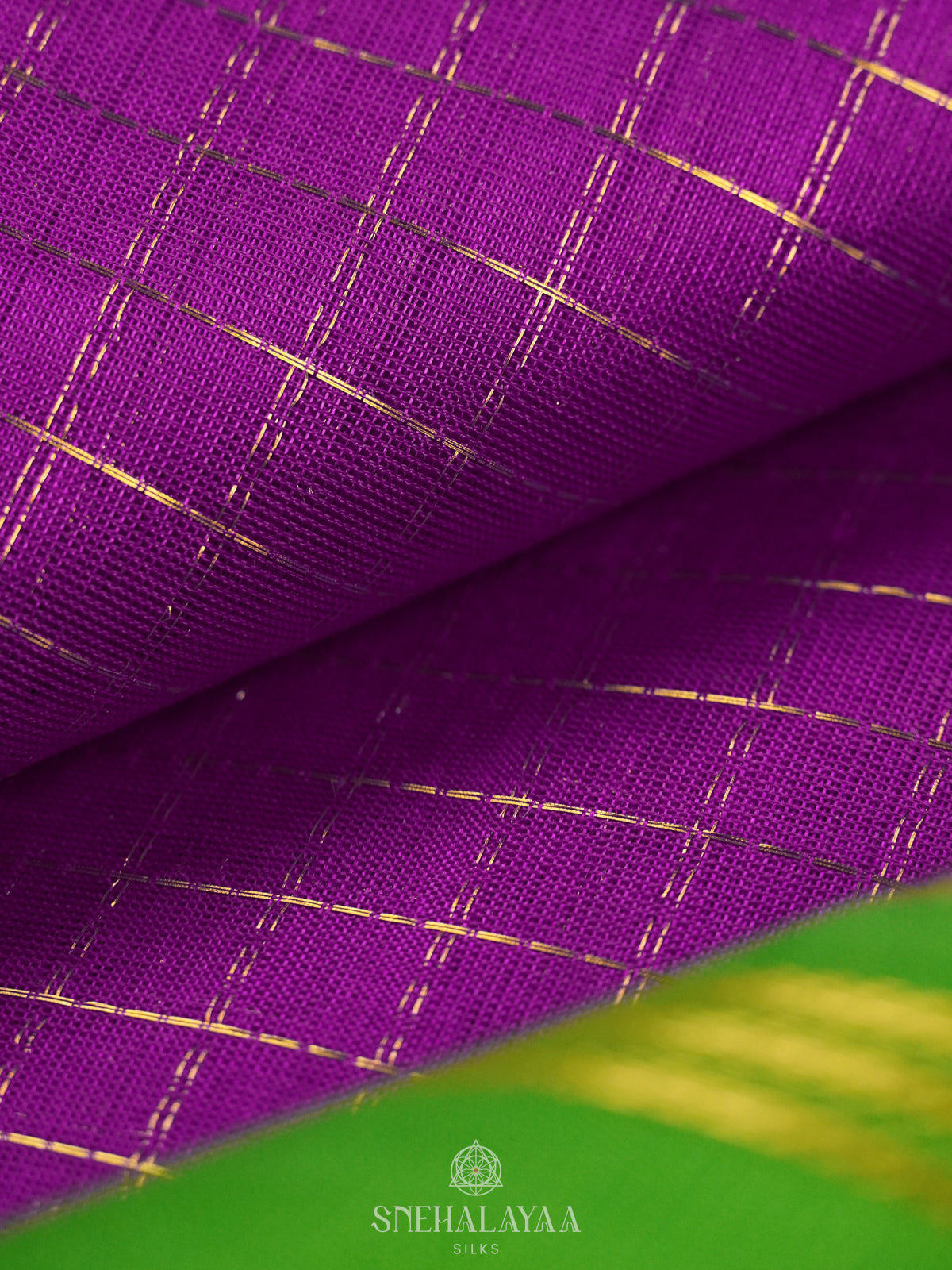 Violet Kanchi Silk Cotton Saree with Zari Checks