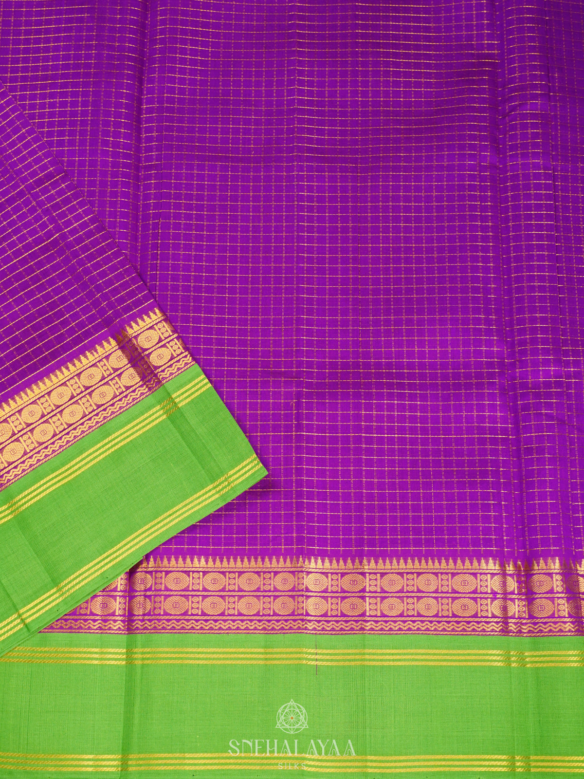 Violet Kanchi Silk Cotton Saree with Zari Checks