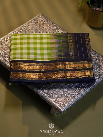 Multicolour Checked Silk Cotton Saree with Paalum Pazhamum Design and Zari Woven Border