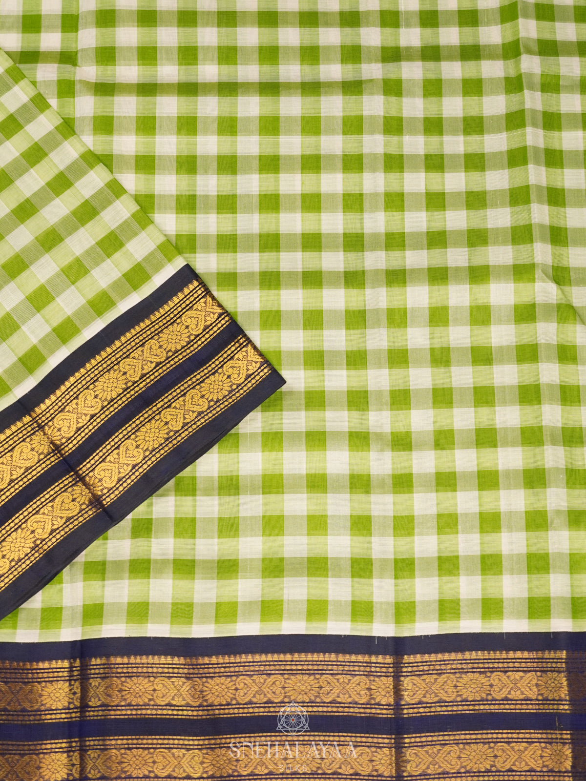 Multicolour Checked Silk Cotton Saree with Paalum Pazhamum Design and Zari Woven Border