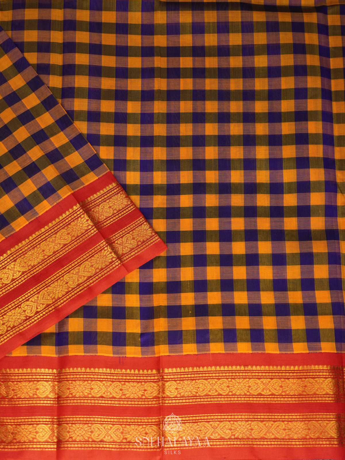 Multicolour Checked Silk Cotton Saree with Paalum Pazhamum Design and Zari Woven Border