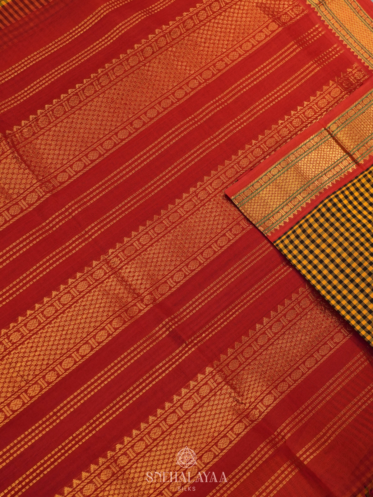 Multicolour Checked Silk Cotton Saree with Paalum Pazhamum Design and Zari Woven Border