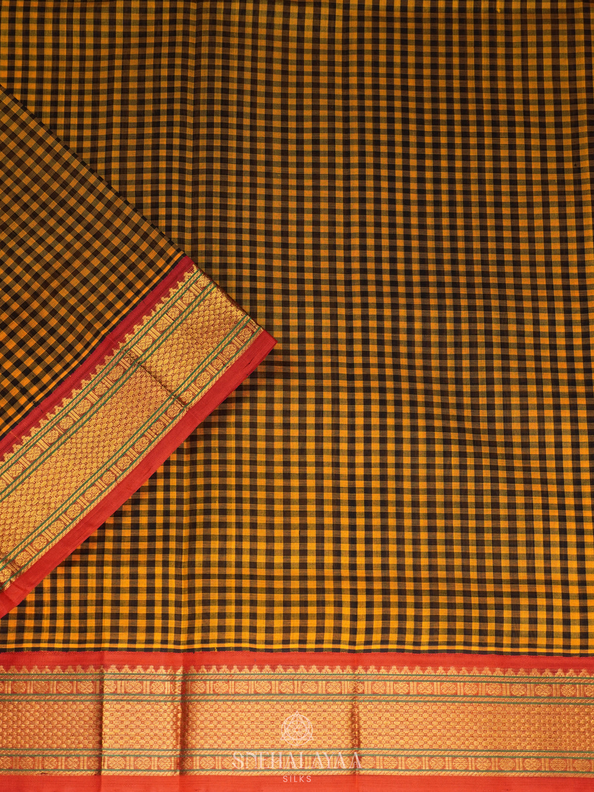 Multicolour Checked Silk Cotton Saree with Paalum Pazhamum Design and Zari Woven Border