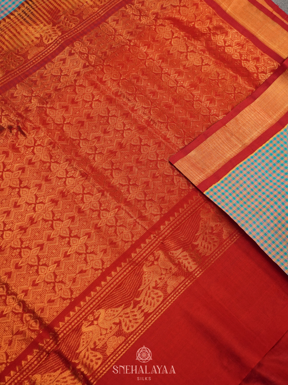 Multicolour Checked Silk Cotton Saree with Paalum Pazhamum Design and Zari Woven Border