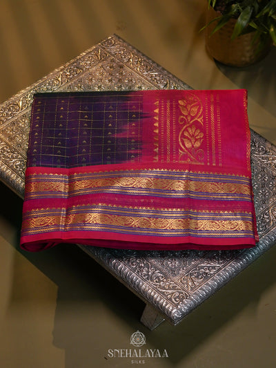 Purple Kanchi Silk Cotton Saree with 1000 Buttas