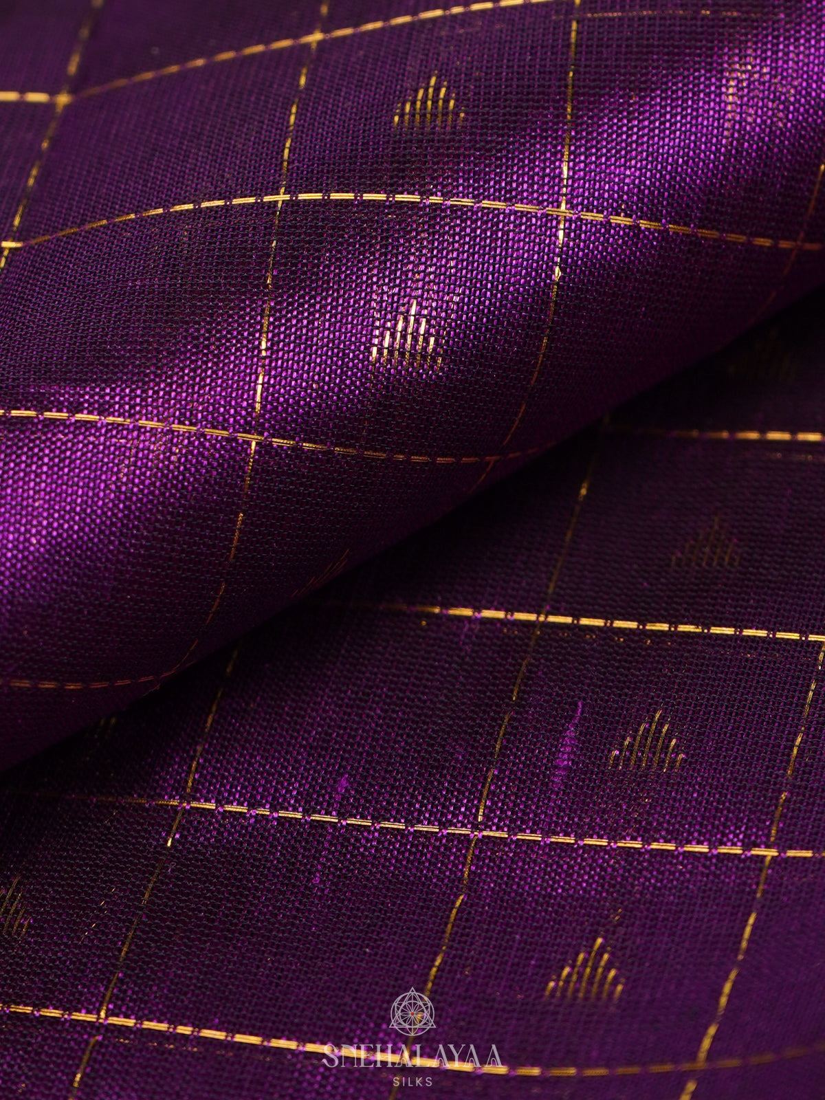 Purple Kanchi Silk Cotton Saree with 1000 Buttas