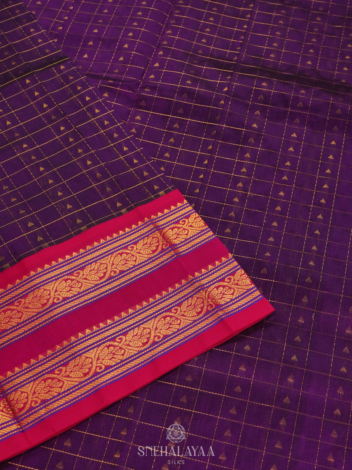 Purple Kanchi Silk Cotton Saree with 1000 Buttas