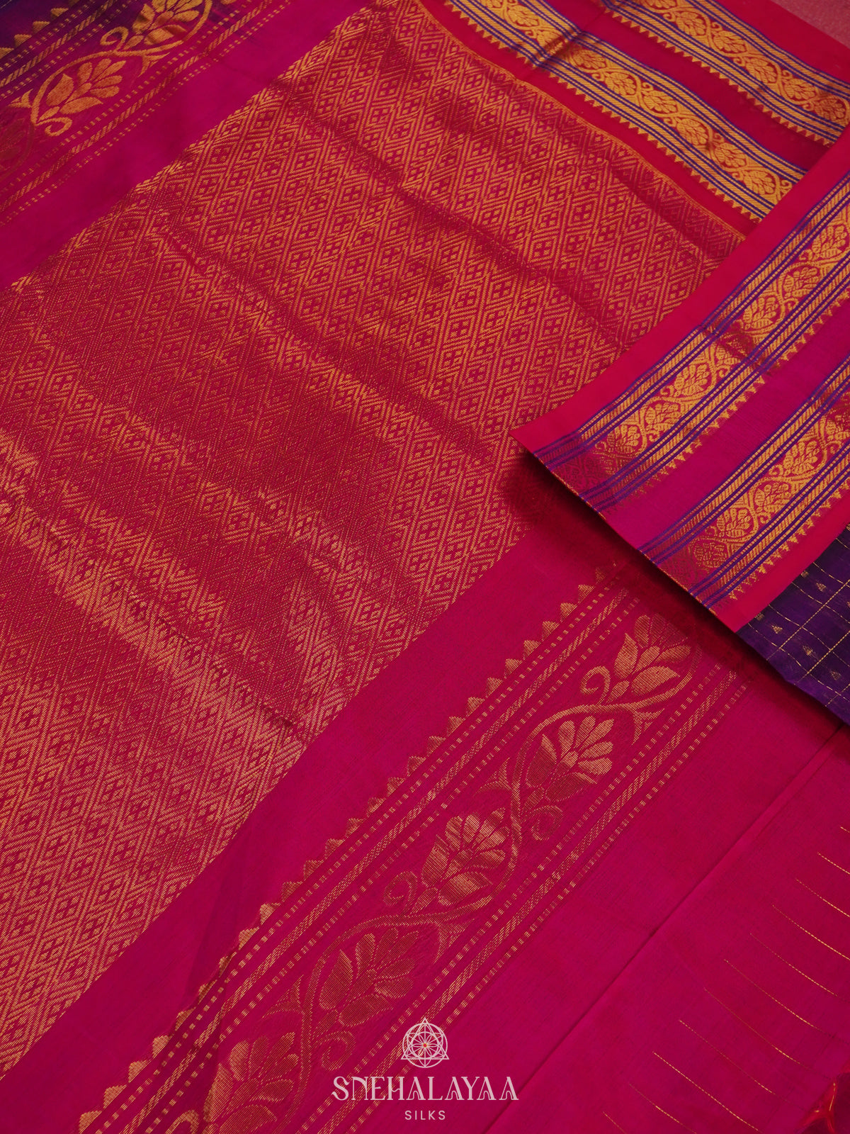 Purple Kanchi Silk Cotton Saree with 1000 Buttas