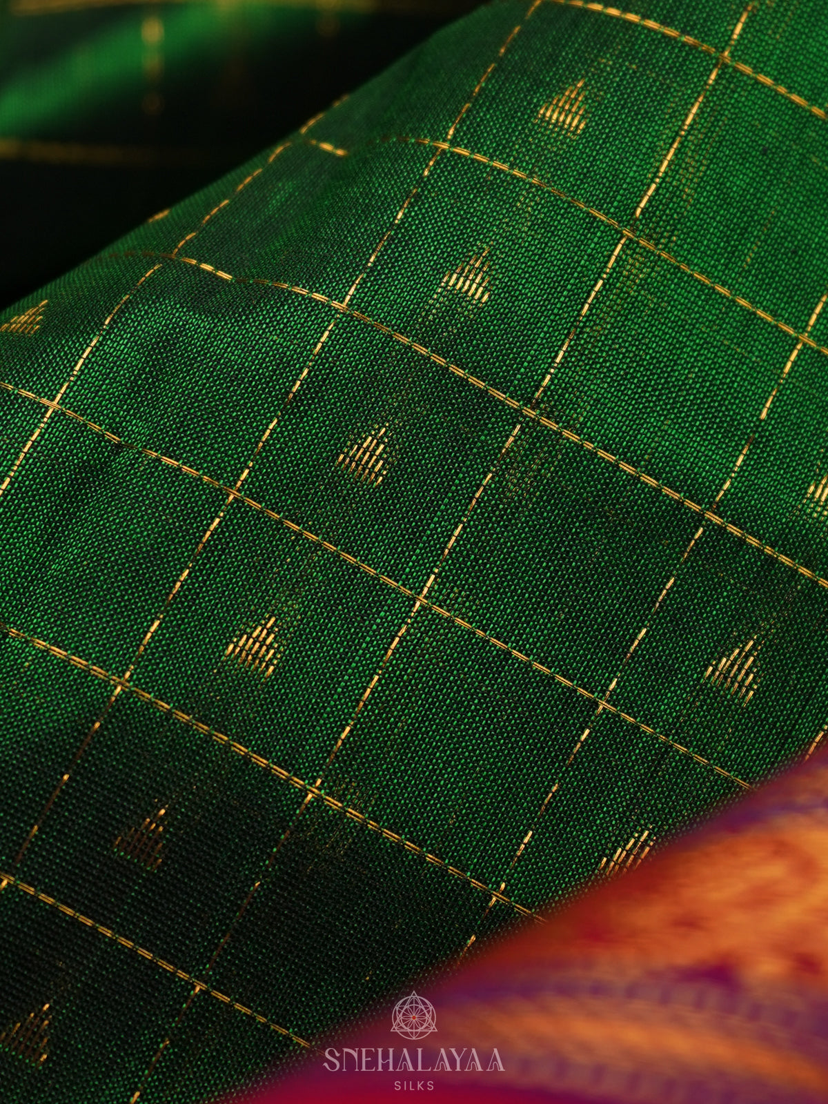 Emerald Green Kanchi Silk Cotton Saree with 1000 Buttas