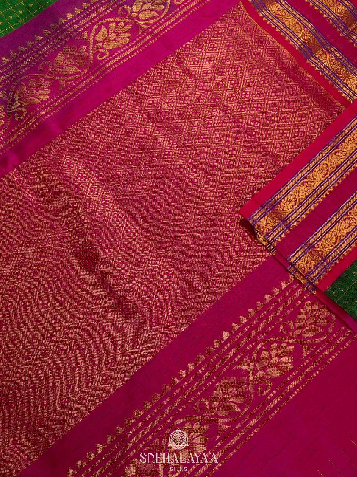 Emerald Green Kanchi Silk Cotton Saree with 1000 Buttas