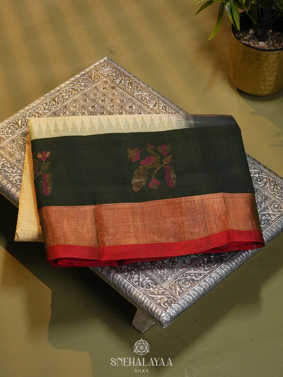 Cream Kanchi Silk Cotton Saree with Zari Checks