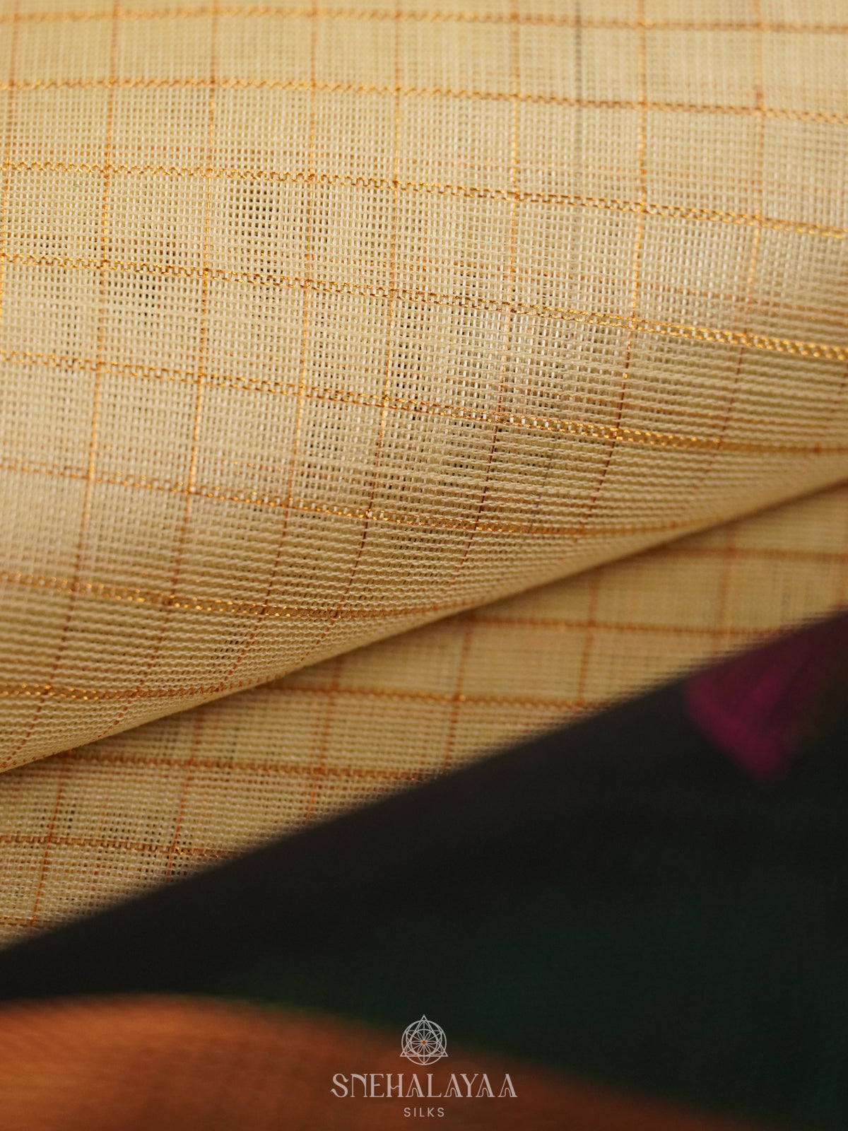Cream Kanchi Silk Cotton Saree with Zari Checks
