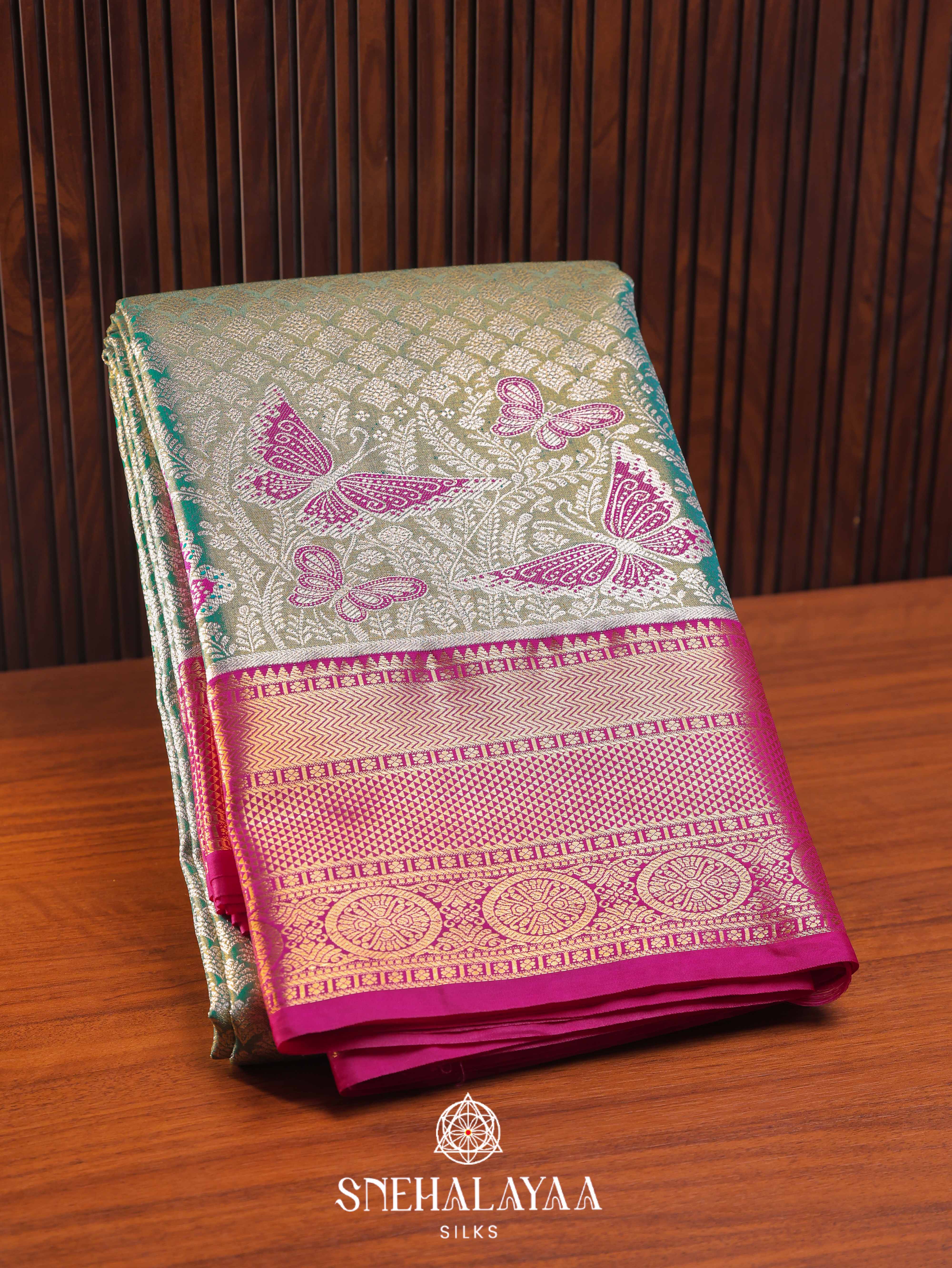 Teal Blue Art Silk Saree