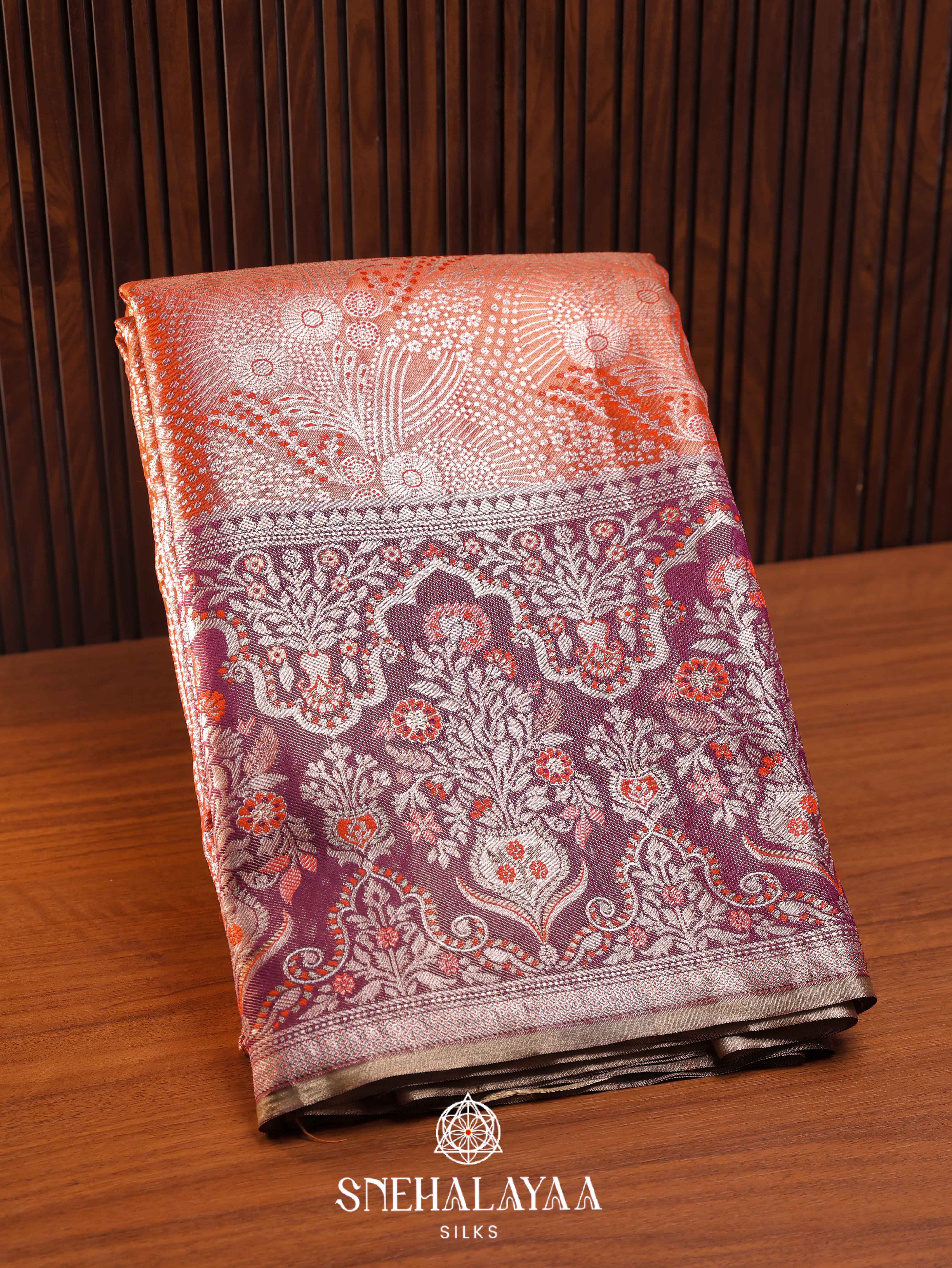 Coral Peach Art Silk Saree