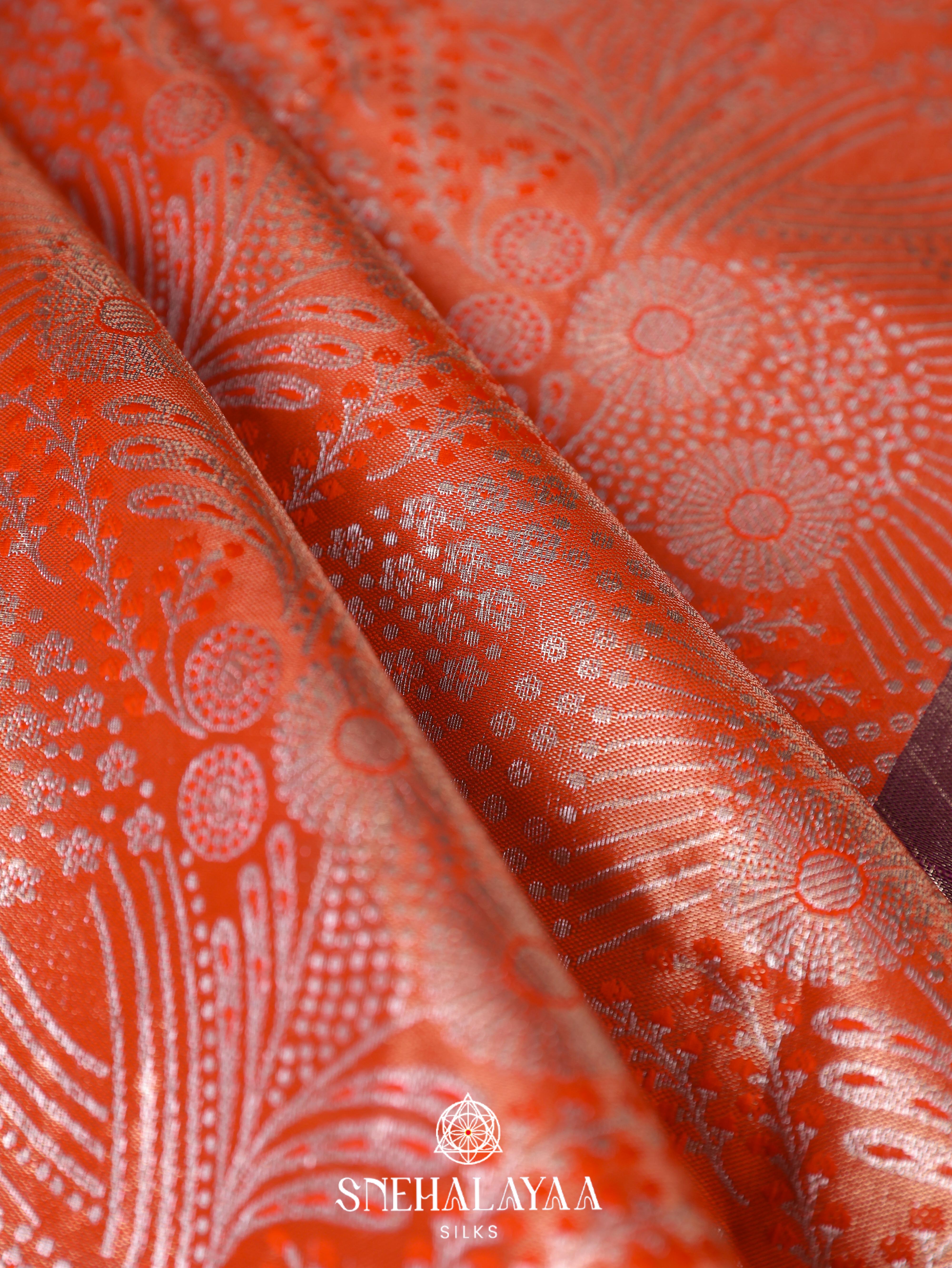 Coral Peach Art Silk Saree