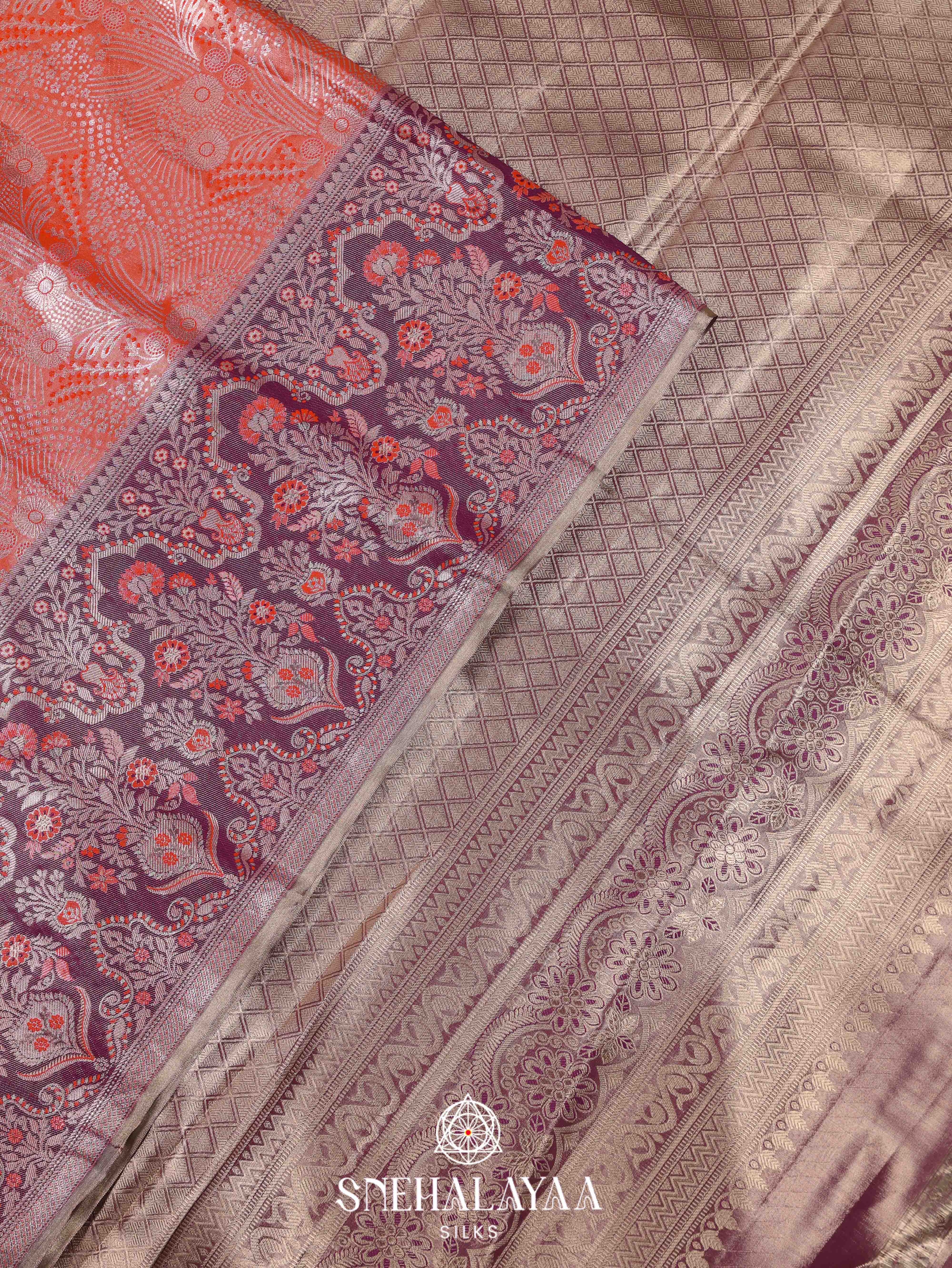 Coral Peach Art Silk Saree
